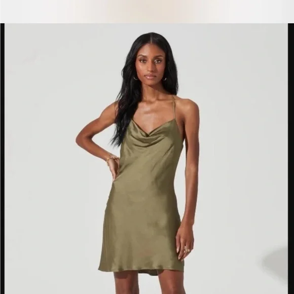 Medford Cowl Neck Satin Mini Dress - Olive / S